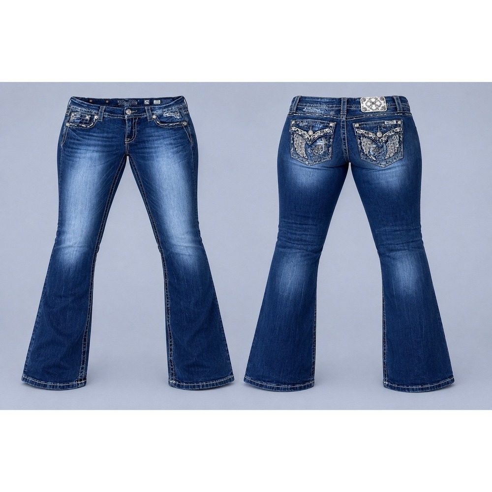 Miss Me JEANS WOMENS 29 STANDARD Boot  Embellished RHINESTONE ANGEL WINGS